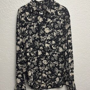 Yves Saint Laurent Black and Cream Floral Dress Shirt